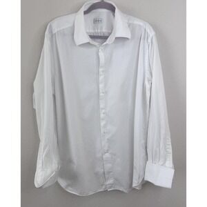 Ermenegildo Zegna Mens White Dress Shirt 46 18 Regular Fit French Cuff Old Money